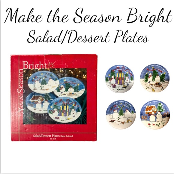 NIB Make the Season Bright Hand Painted 8” Salad/Dessert Plates - Picture 1 of 14